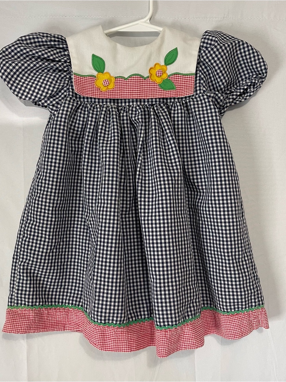 Vintage girls smocked checkered flower dress 90s size 3T USA Cotton